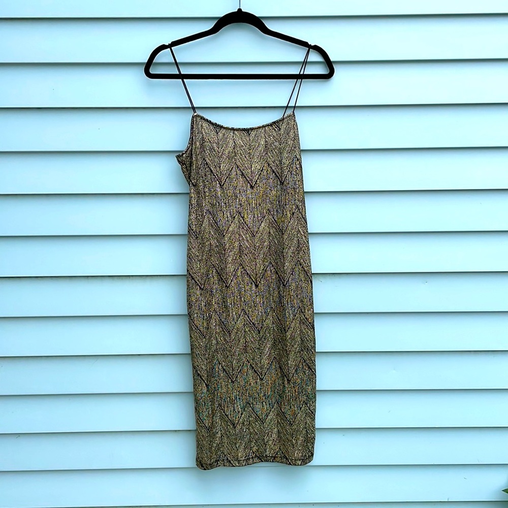 Gold silvered with black accents dress